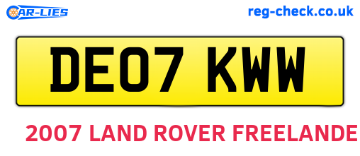 DE07KWW are the vehicle registration plates.