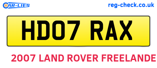 HD07RAX are the vehicle registration plates.
