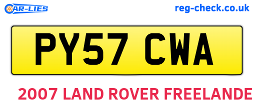 PY57CWA are the vehicle registration plates.