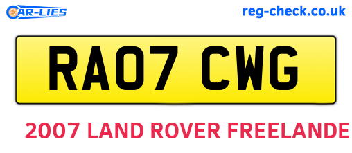 RA07CWG are the vehicle registration plates.