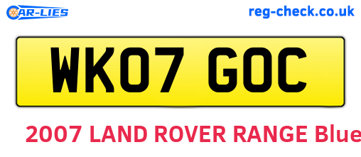 WK07GOC are the vehicle registration plates.