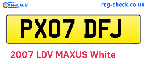PX07DFJ are the vehicle registration plates.
