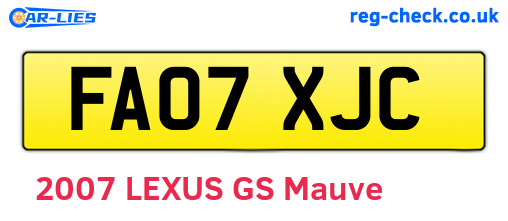 FA07XJC are the vehicle registration plates.
