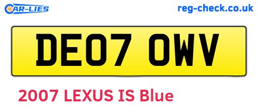 DE07OWV are the vehicle registration plates.