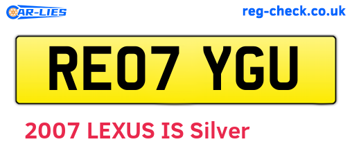 RE07YGU are the vehicle registration plates.