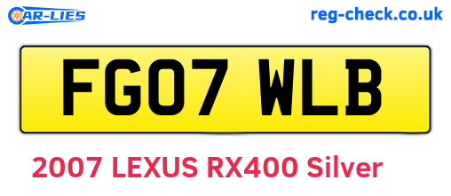 FG07WLB are the vehicle registration plates.