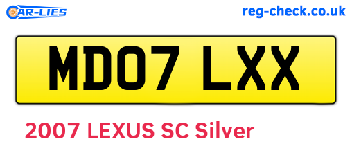 MD07LXX are the vehicle registration plates.
