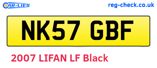 NK57GBF are the vehicle registration plates.