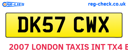 DK57CWX are the vehicle registration plates.