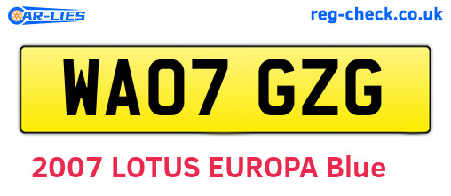 WA07GZG are the vehicle registration plates.