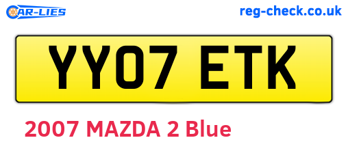 YY07ETK are the vehicle registration plates.