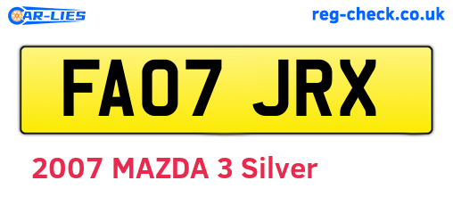 FA07JRX are the vehicle registration plates.