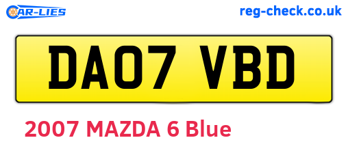 DA07VBD are the vehicle registration plates.
