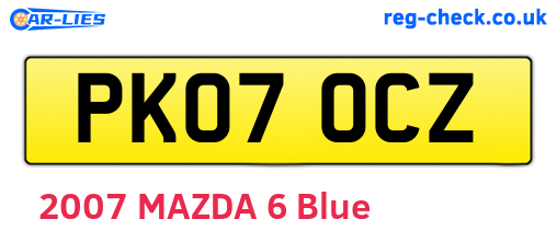 PK07OCZ are the vehicle registration plates.
