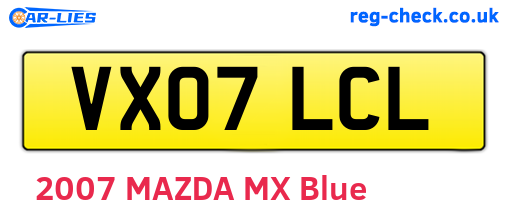 VX07LCL are the vehicle registration plates.