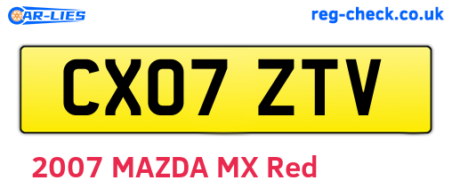 CX07ZTV are the vehicle registration plates.