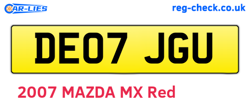 DE07JGU are the vehicle registration plates.