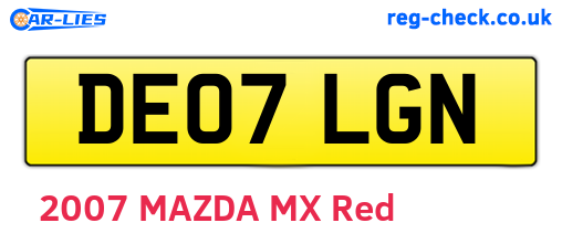 DE07LGN are the vehicle registration plates.