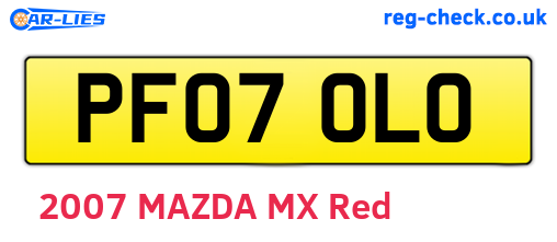 PF07OLO are the vehicle registration plates.