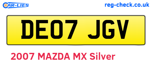 DE07JGV are the vehicle registration plates.