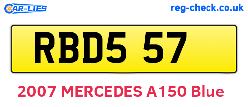 RBD557 are the vehicle registration plates.