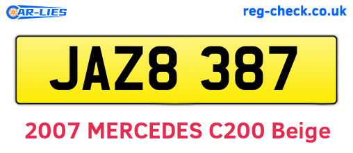 JAZ8387 are the vehicle registration plates.