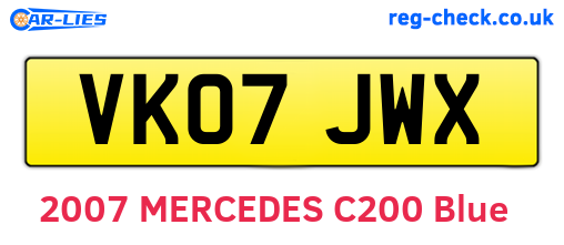 VK07JWX are the vehicle registration plates.