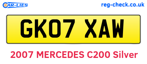 GK07XAW are the vehicle registration plates.