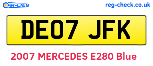 DE07JFK are the vehicle registration plates.