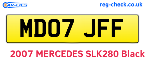 MD07JFF are the vehicle registration plates.