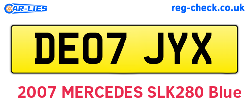DE07JYX are the vehicle registration plates.