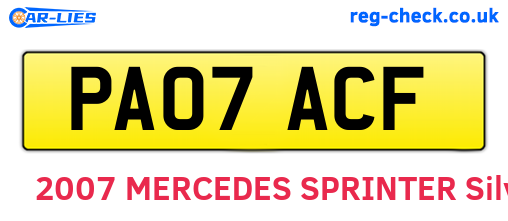 PA07ACF are the vehicle registration plates.