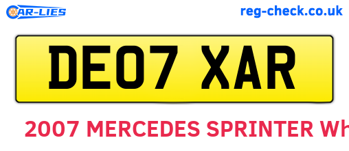 DE07XAR are the vehicle registration plates.