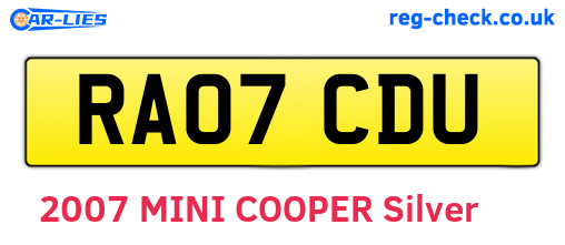 RA07CDU are the vehicle registration plates.