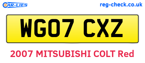 WG07CXZ are the vehicle registration plates.