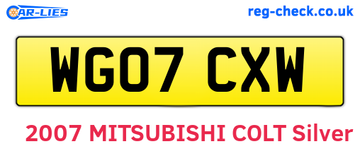 WG07CXW are the vehicle registration plates.