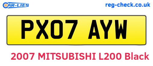 PX07AYW are the vehicle registration plates.