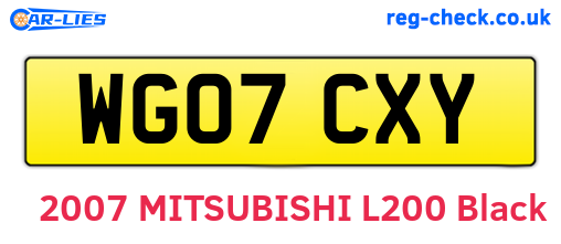 WG07CXY are the vehicle registration plates.