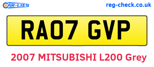 RA07GVP are the vehicle registration plates.