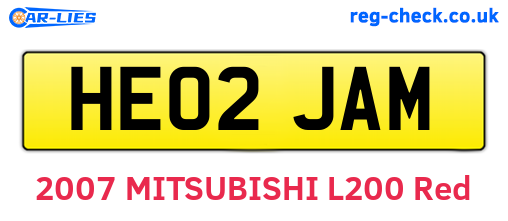 HE02JAM are the vehicle registration plates.