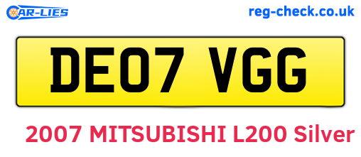 DE07VGG are the vehicle registration plates.