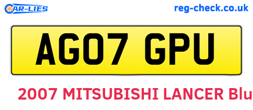 AG07GPU are the vehicle registration plates.