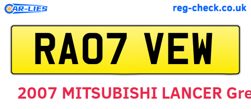 RA07VEW are the vehicle registration plates.