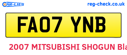 FA07YNB are the vehicle registration plates.