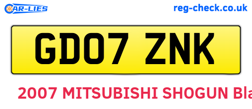 GD07ZNK are the vehicle registration plates.