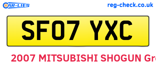 SF07YXC are the vehicle registration plates.