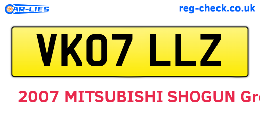 VK07LLZ are the vehicle registration plates.