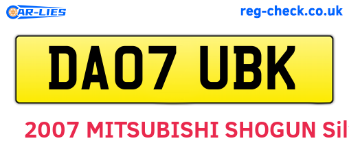 DA07UBK are the vehicle registration plates.
