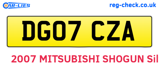 DG07CZA are the vehicle registration plates.