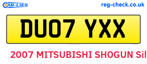 DU07YXX are the vehicle registration plates.